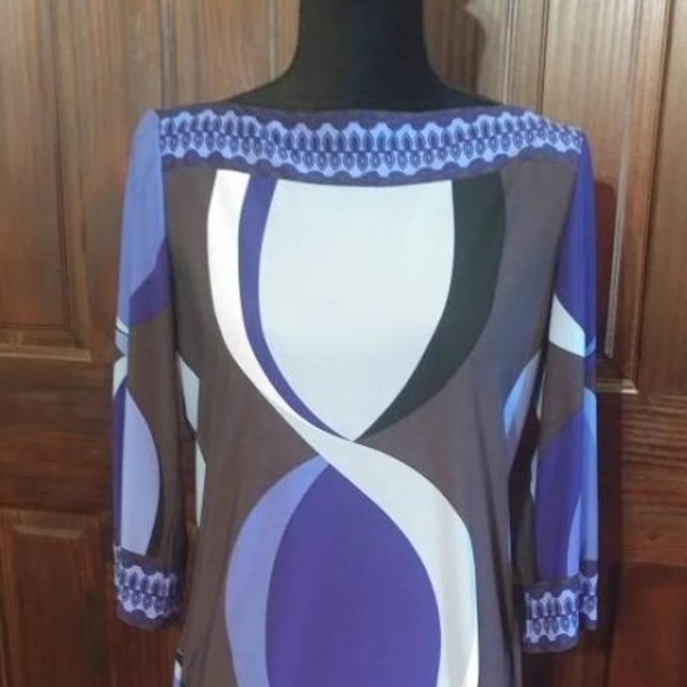 Purple geometric dress like new 3/4 sleeve